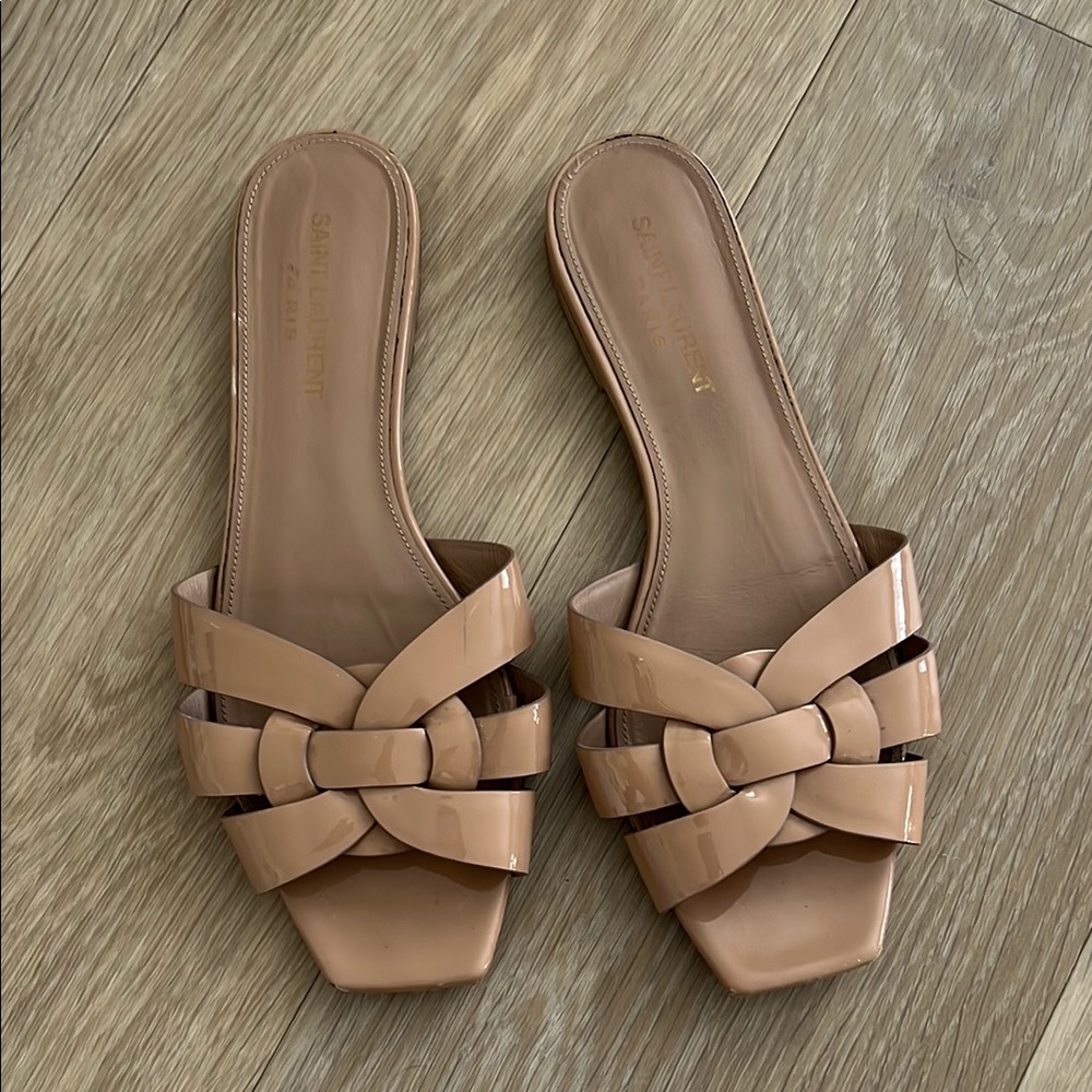 Saint Laurent Tan Sandals with Intricate Design